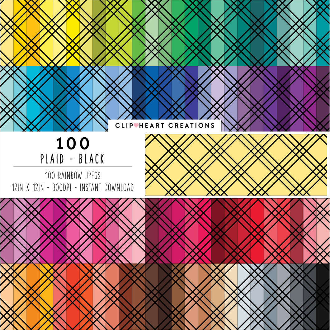 100 Plaid Pattern Digital Papers (Black)