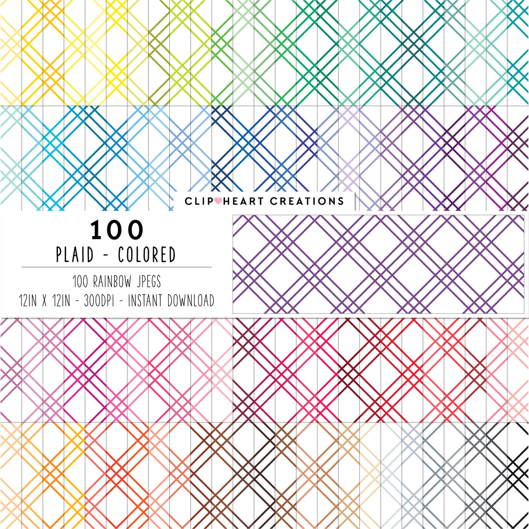 100 Plaid Pattern Digital Papers (Color)