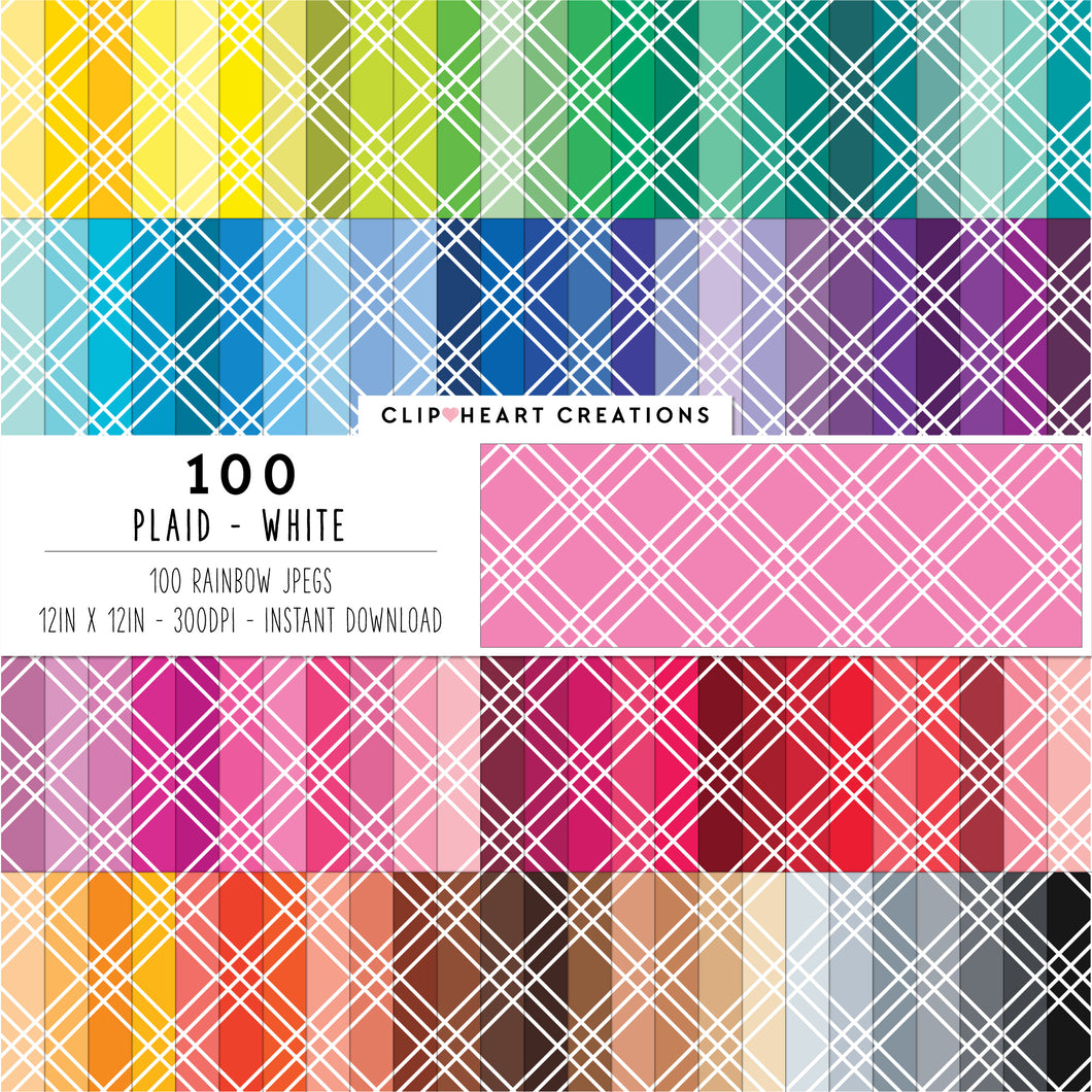 100 Plaid Pattern Digital Papers (White)