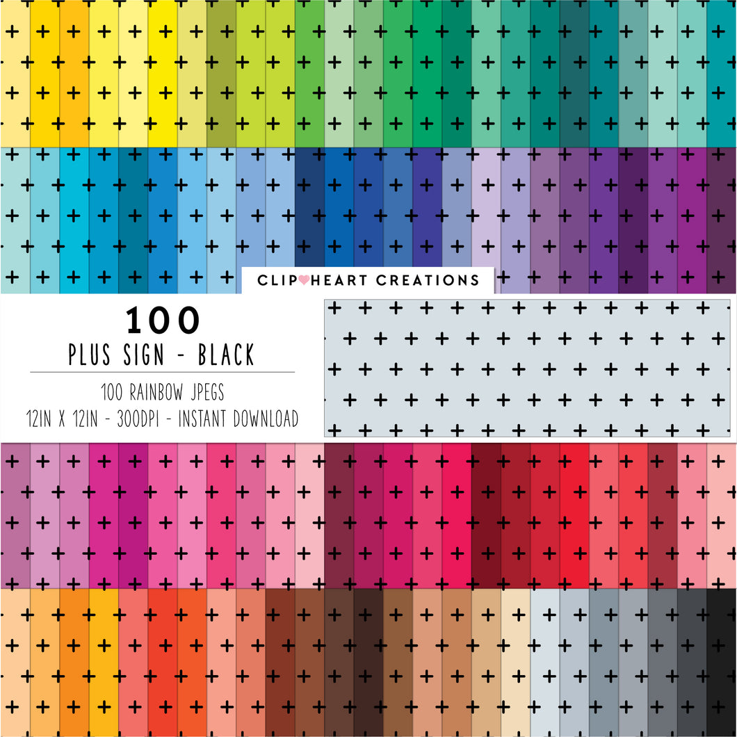 100 Plus Sign Pattern Digital Papers (Black)