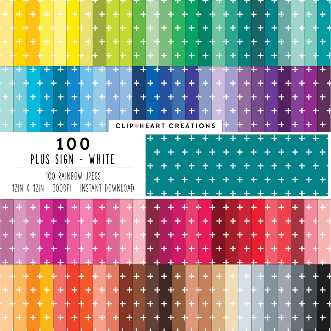 100 Plus Sign Pattern Digital Papers (White)