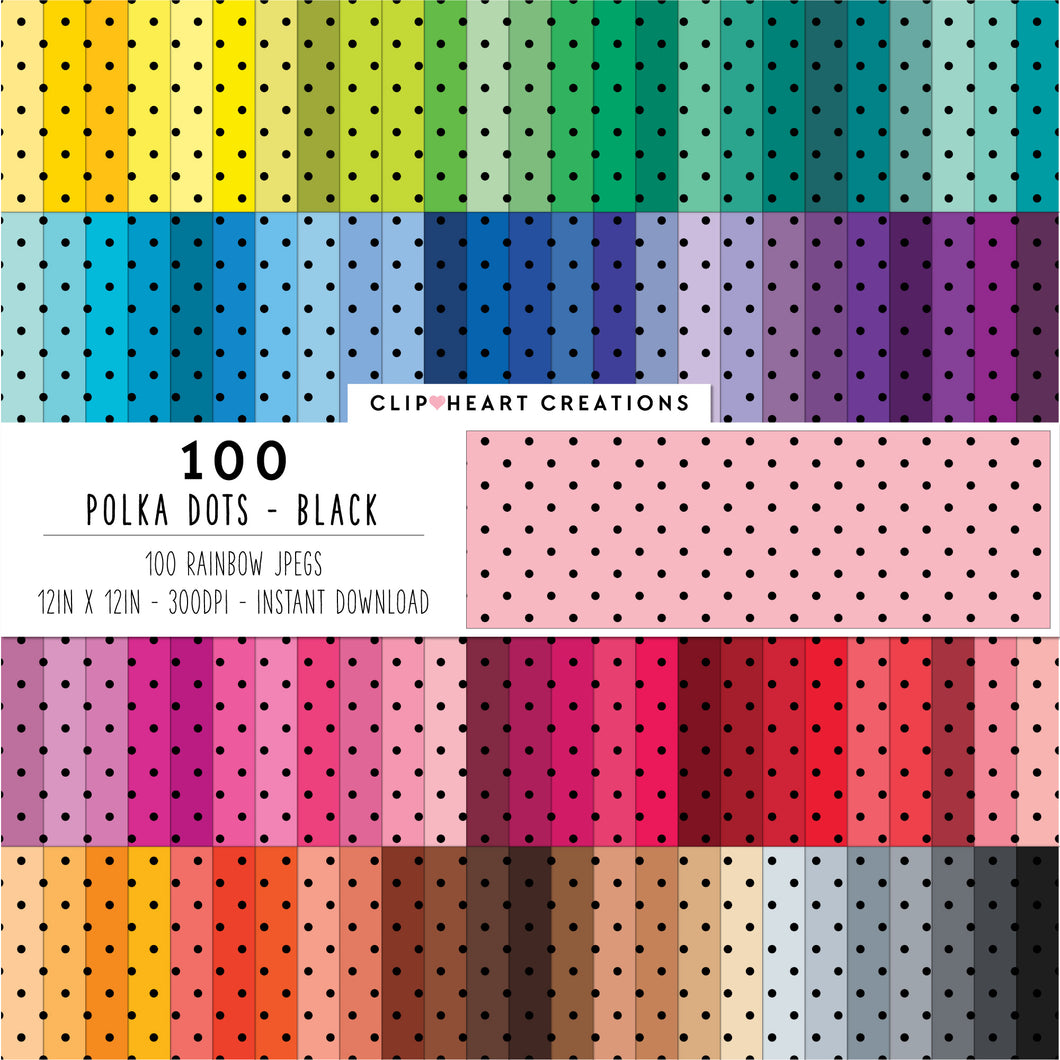 100 Small Polka Dots Digital Papers (Black)