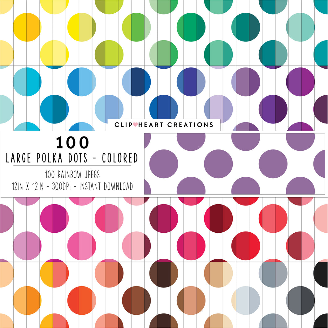 100 Large Polka Dots Digital Papers (Color)