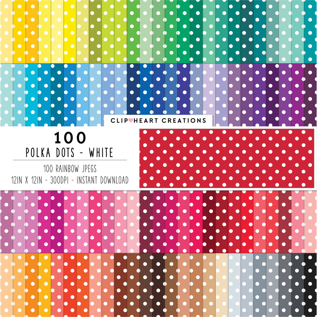 100 Polka Dots Digital Papers (White)