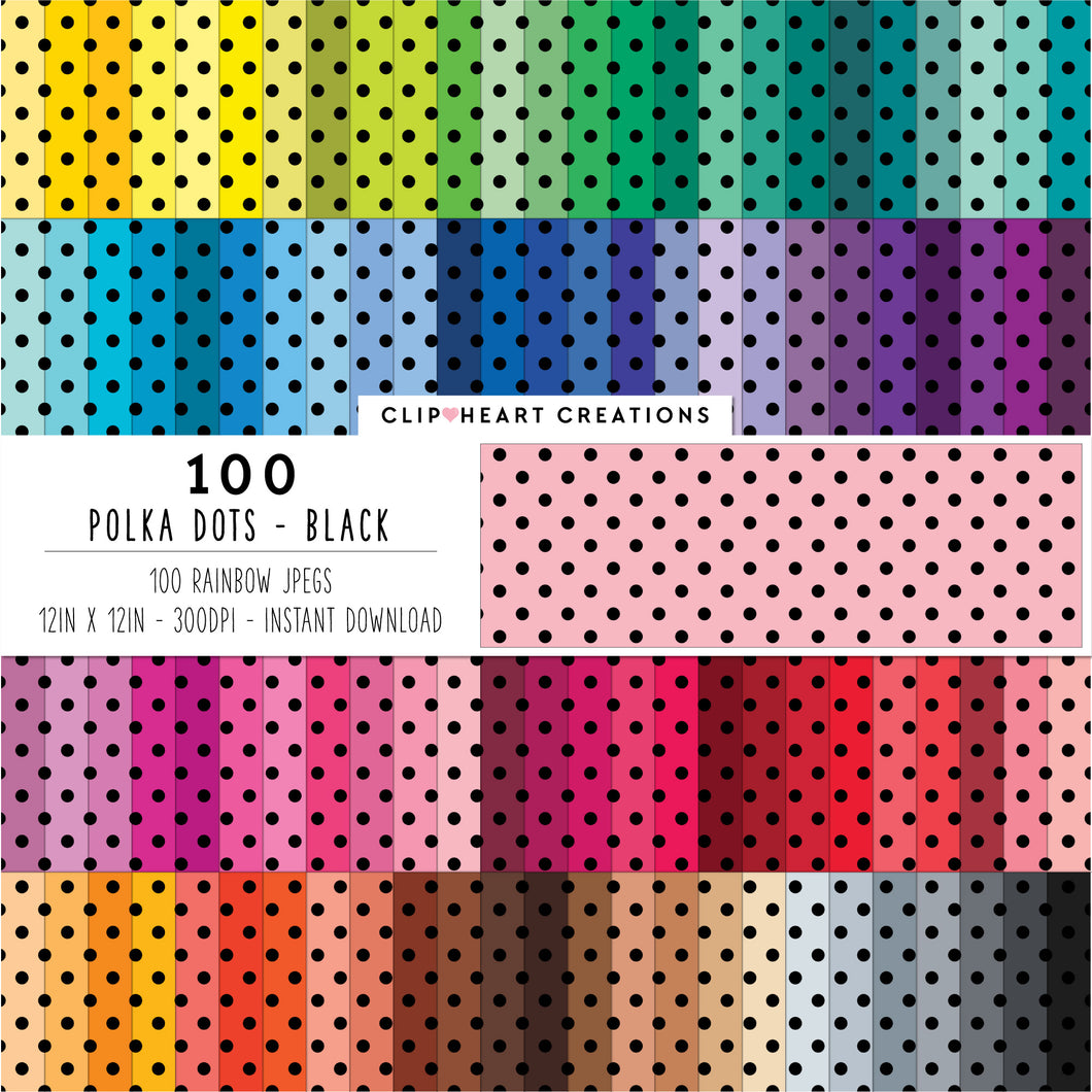 100 Polka Dots Digital Papers (Black)