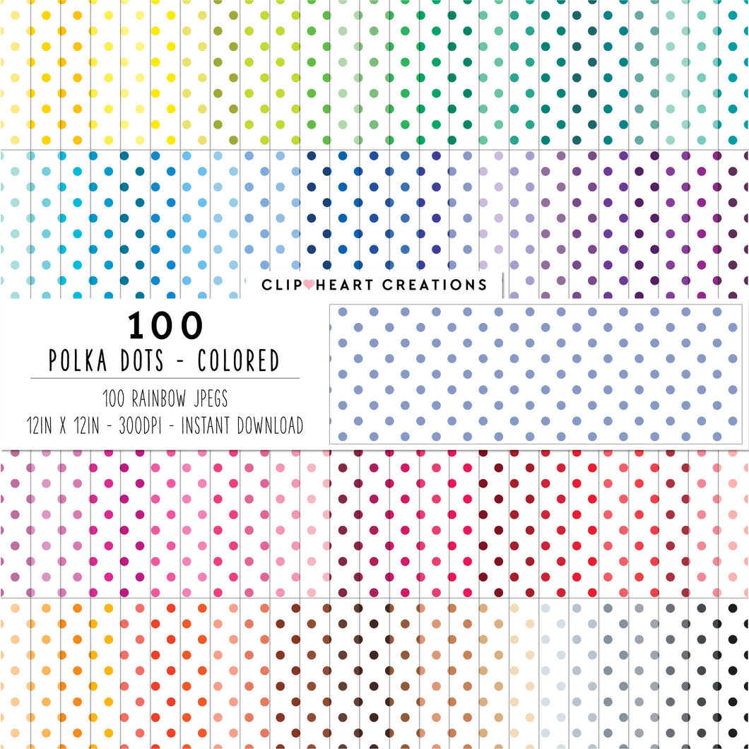 100 Polka Dots Digital Papers (Color)