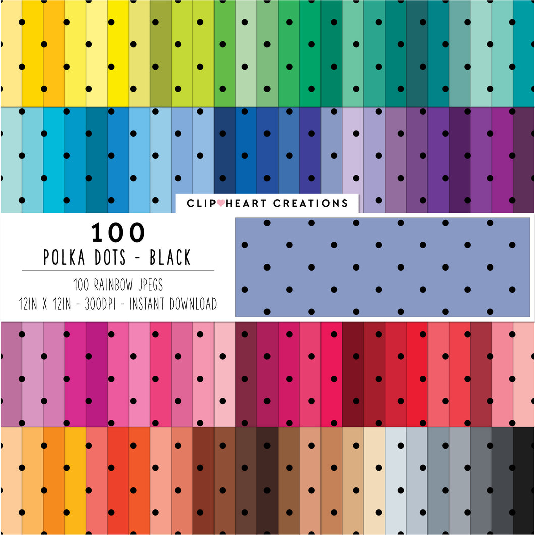 100 Polka Dots Digital Papers (Black)