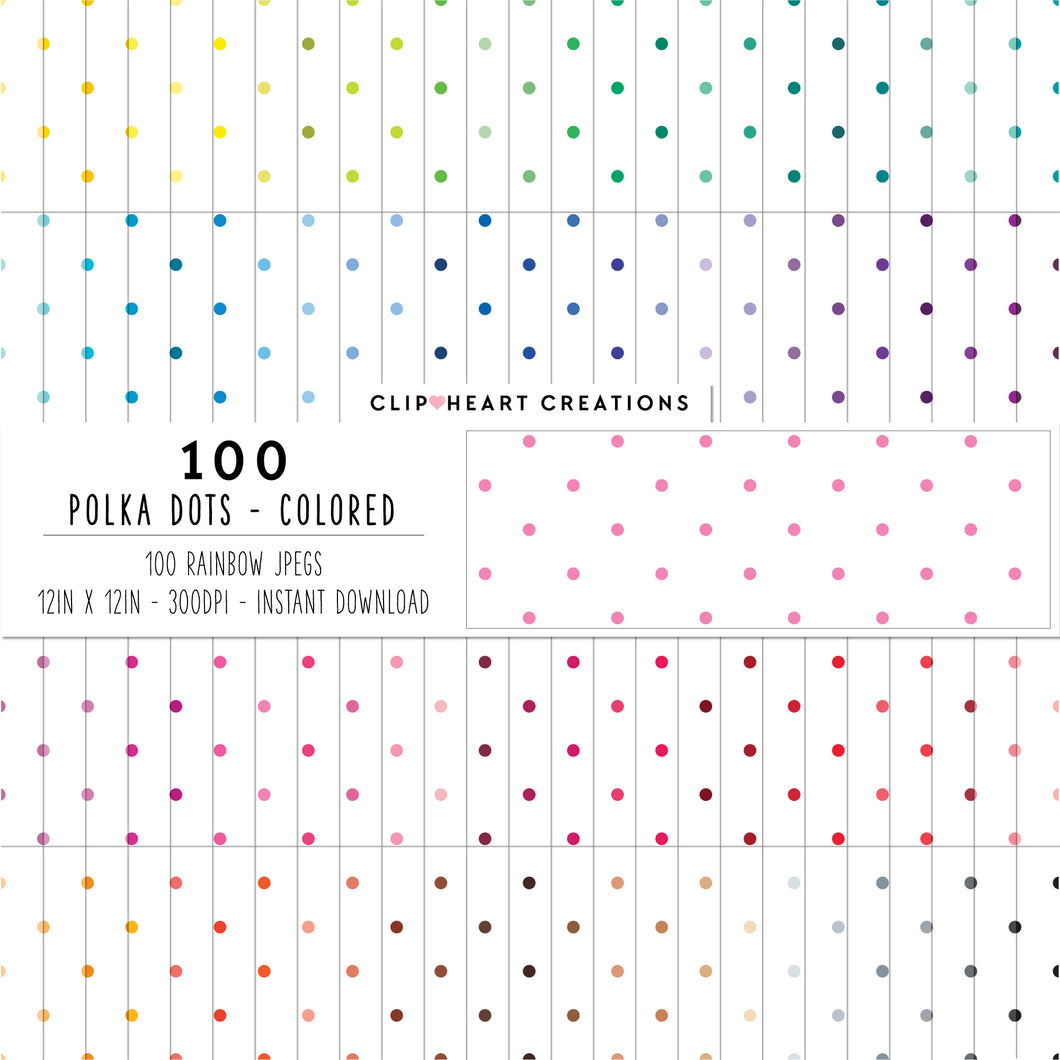 100 Polka Dots Digital Papers (Color)