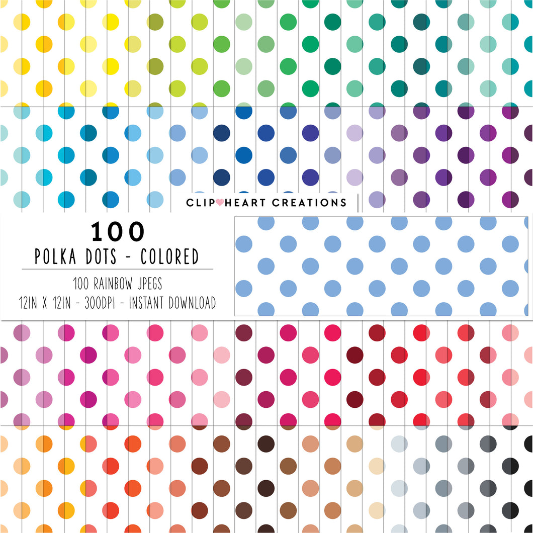 100 Polka Dots Digital Papers (Color)