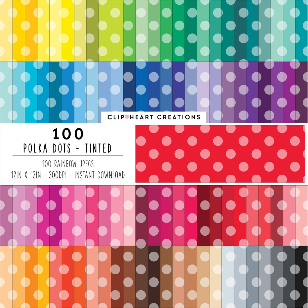 100 Polka Dots Digital Papers (Tinted)