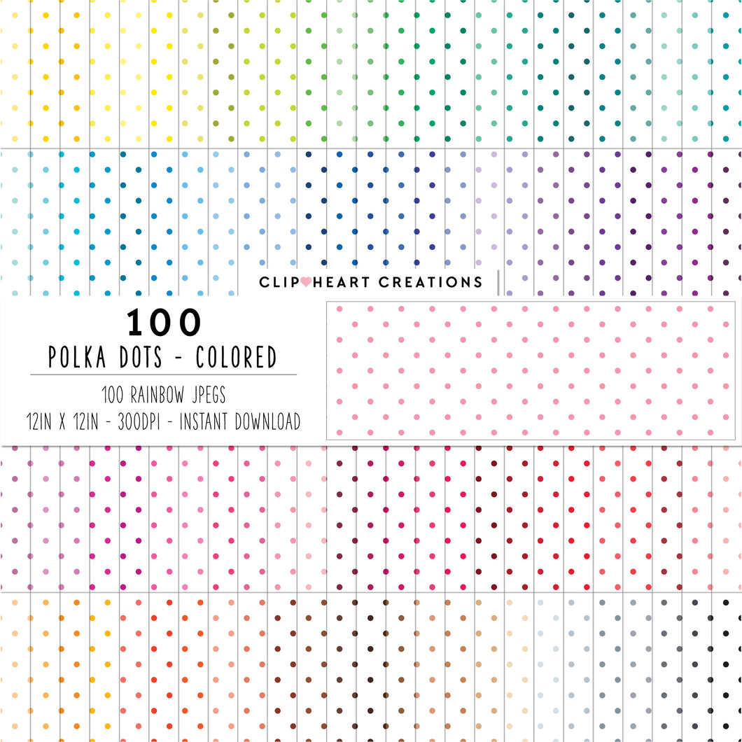 100 Small Polka Dots Digital Papers (Color)