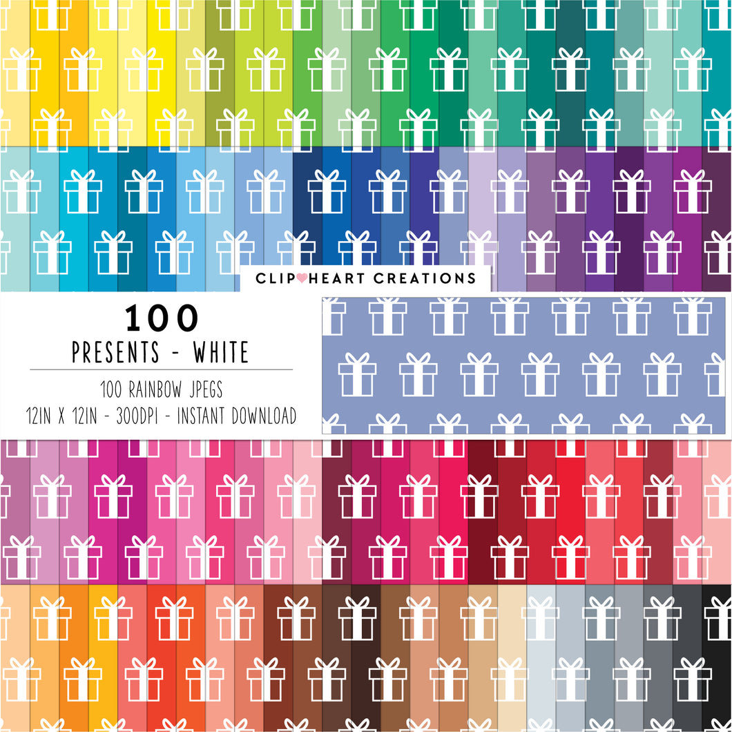 100 Present Pattern Digital Papers (White)