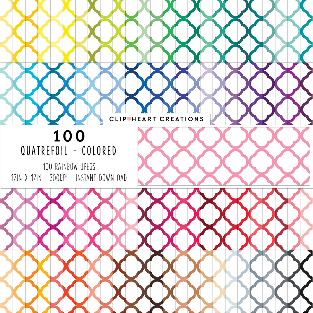 100 Quatrefoil Pattern Digital Papers (Color)