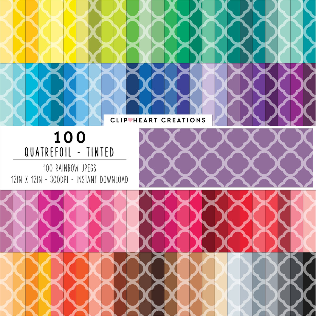 100 Quatrefoil Pattern Digital Papers (Tinted)