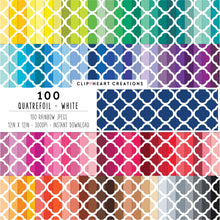 Load image into Gallery viewer, 100 Quatrefoil Pattern Digital Papers (White)
