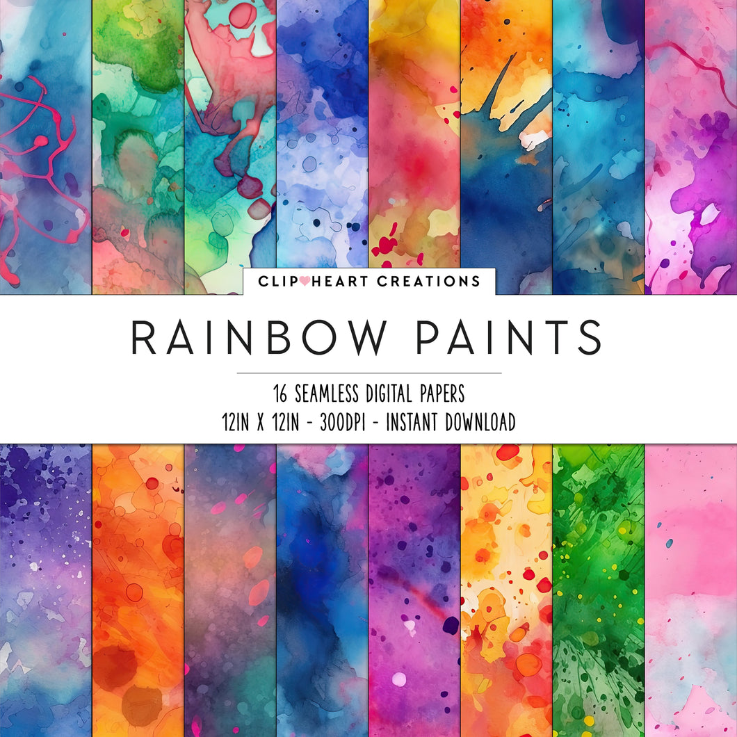 Rainbow Paint Splashes  Seamless Digital Papers