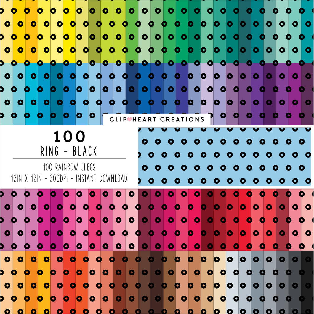 100 Ring Pattern Digital Papers (Black)