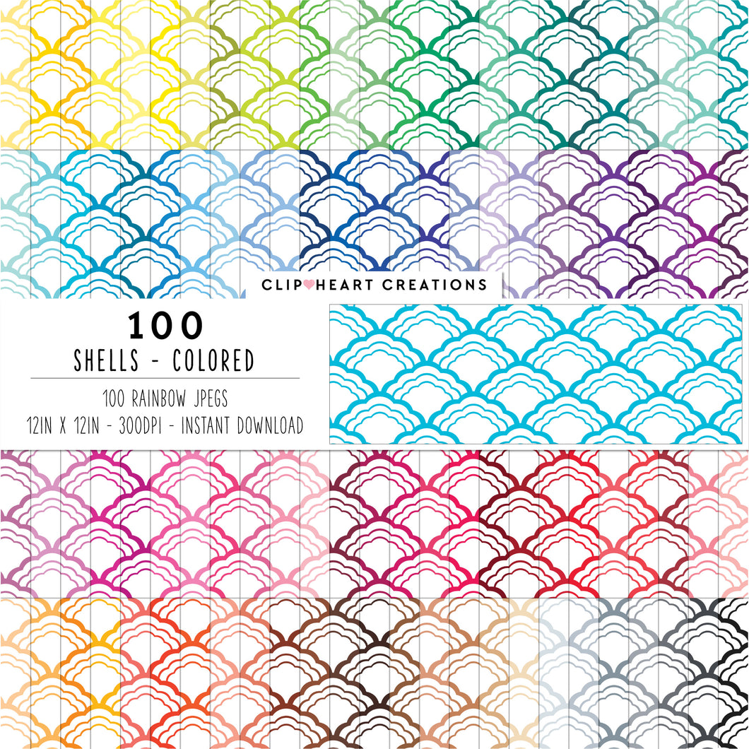 100 Shell Pattern Digital Papers (Color)