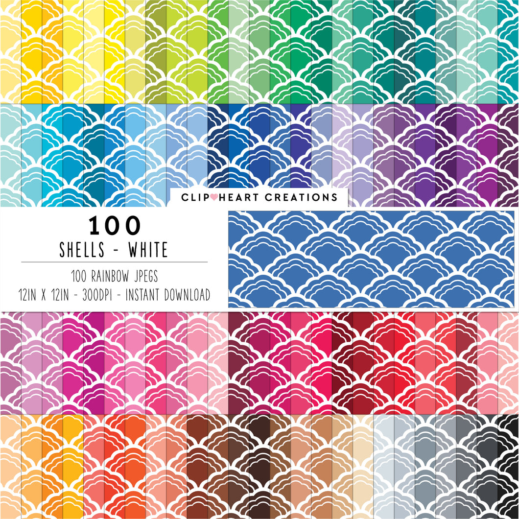 100 Shell Pattern Digital Papers (White)