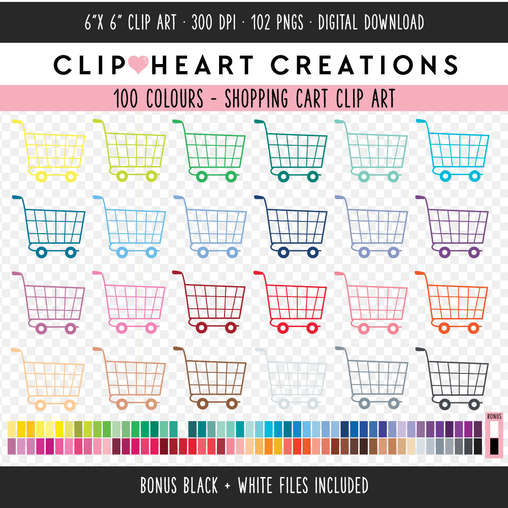 100 Shopping Cart Digital Clip Art