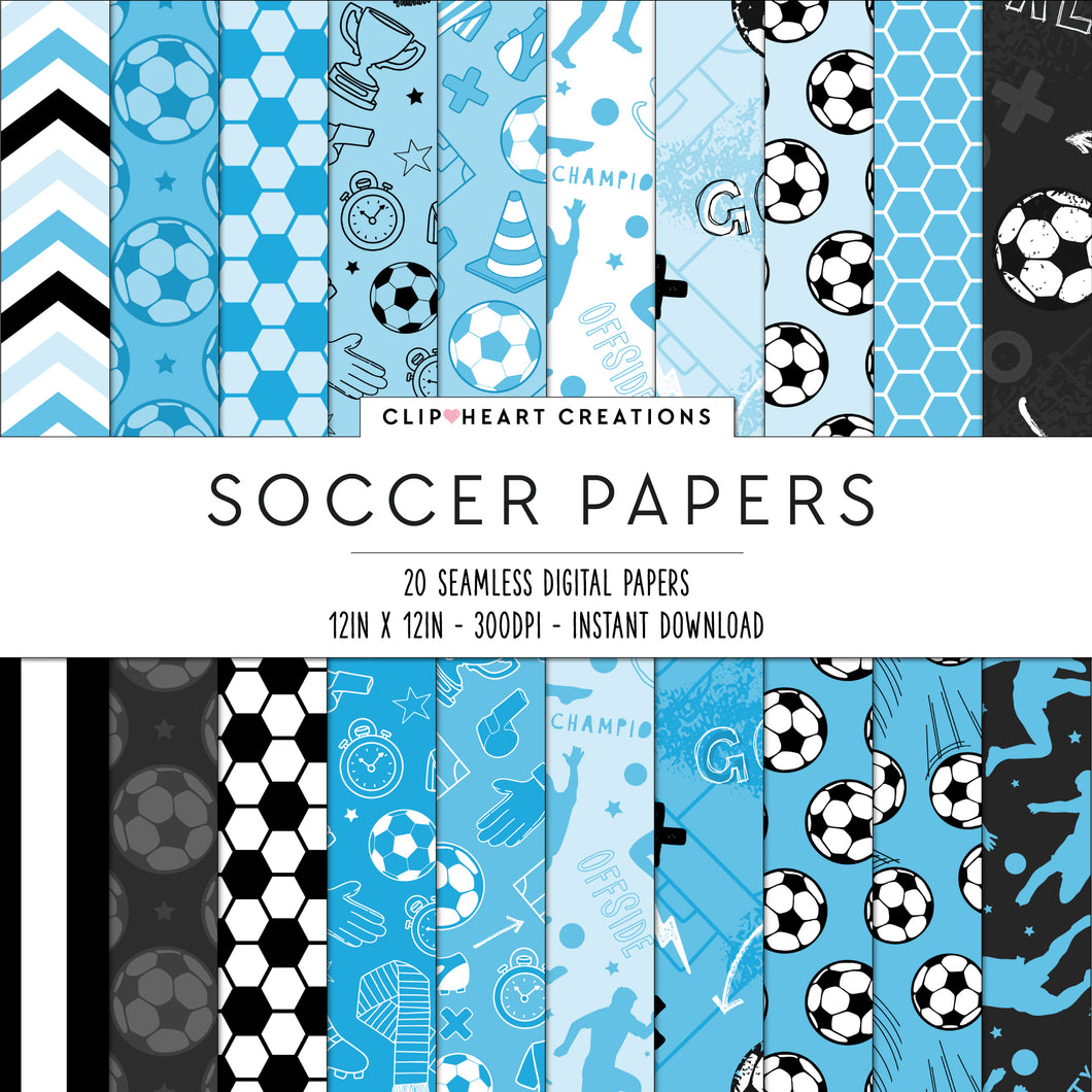 Blue Soccer Seamless Digital Papers