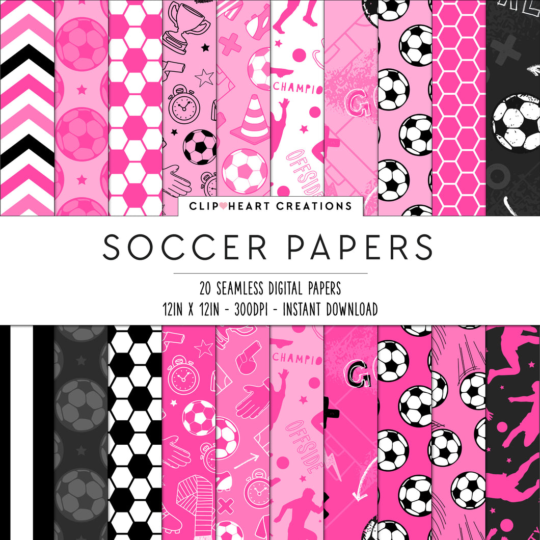 Hot Pink Soccer Seamless Digital Papers