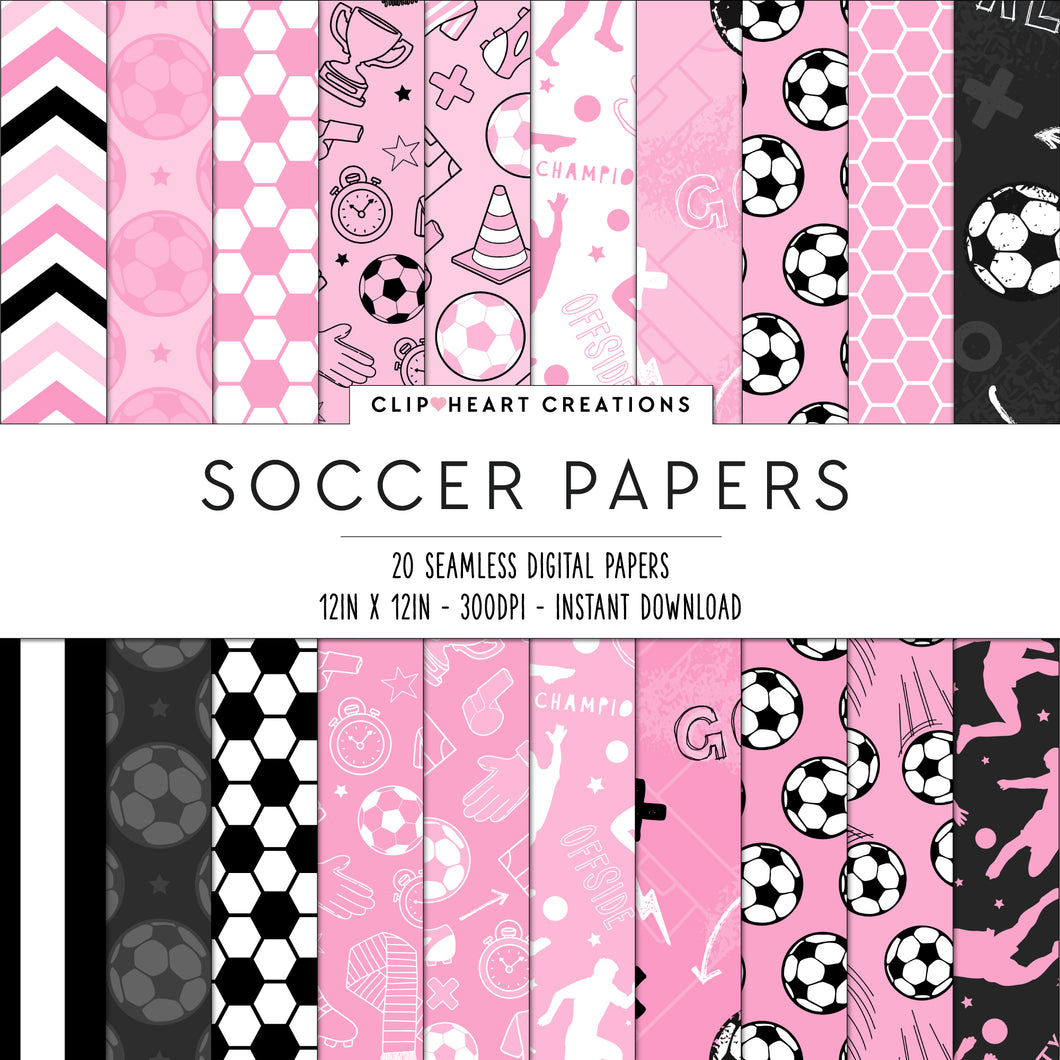 Pink Soccer Seamless Digital Papers