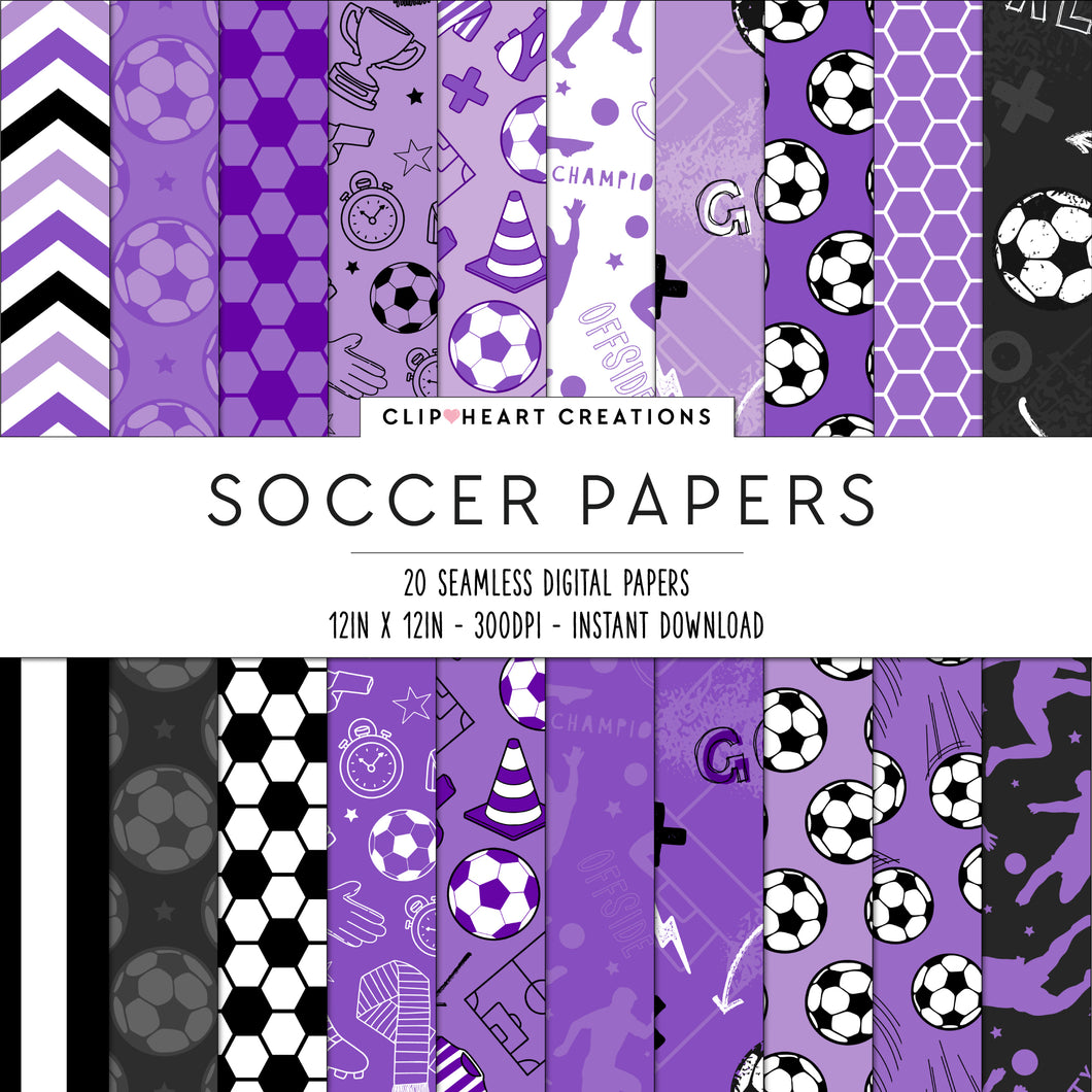 Purple Soccer Seamless Digital Papers