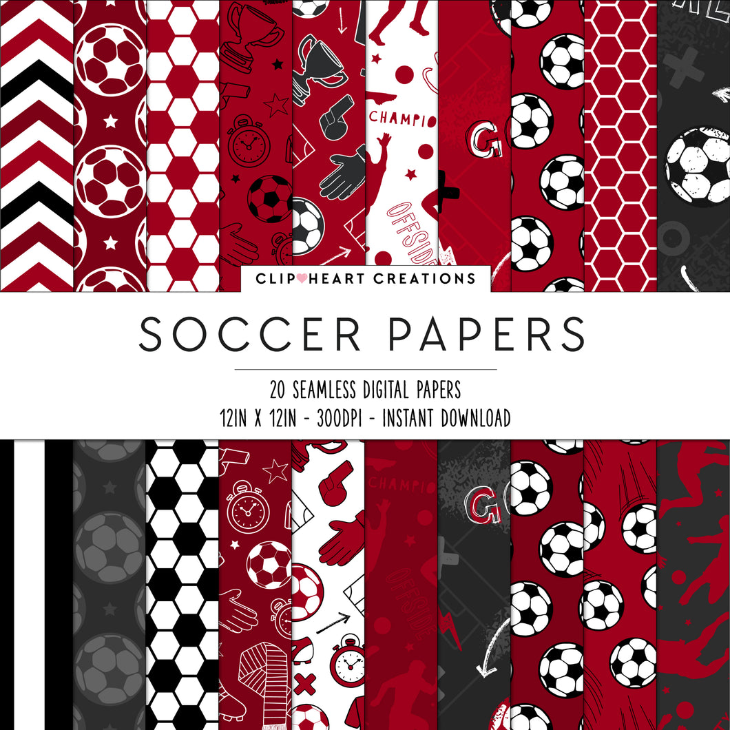 Red Soccer Seamless Digital Papers