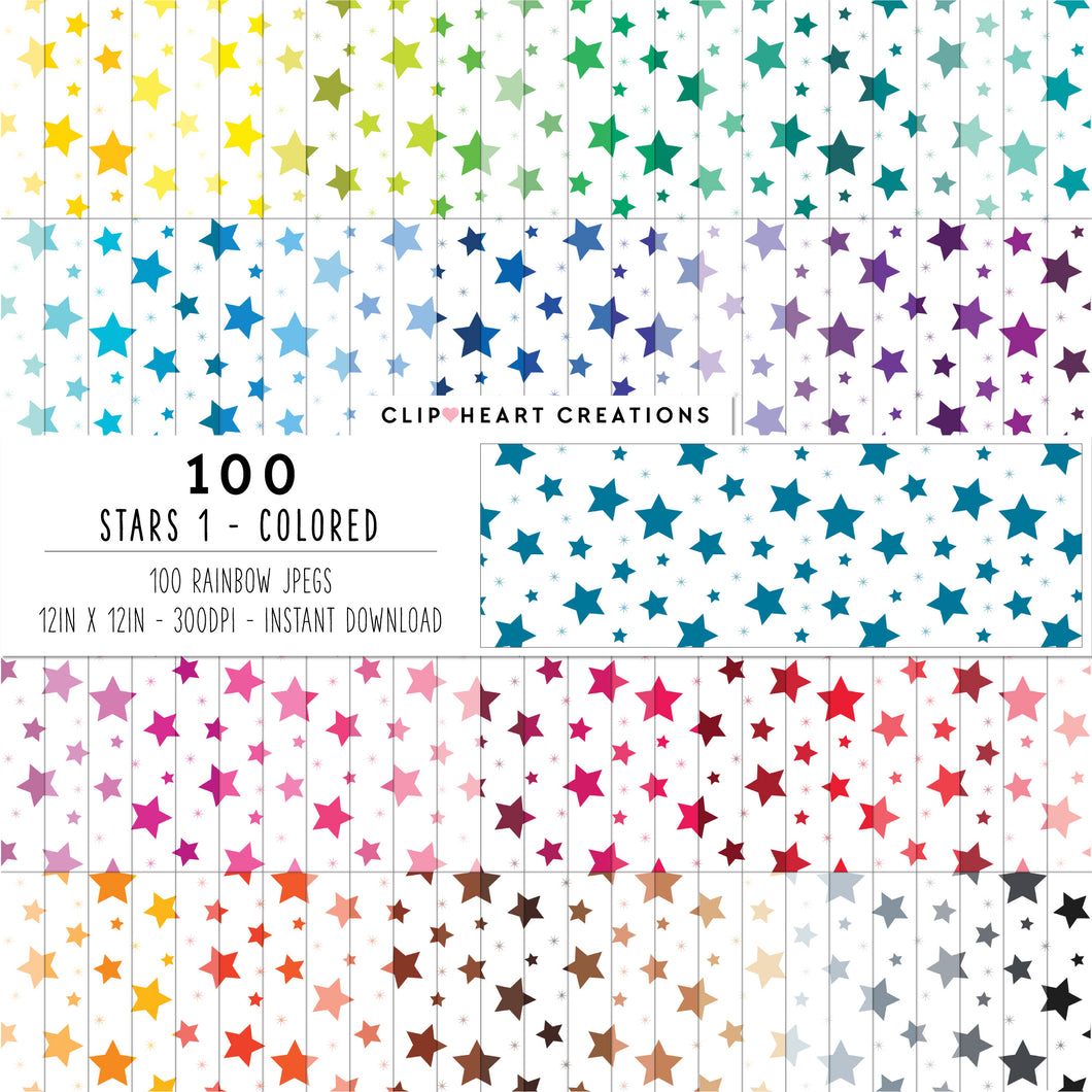 100 Stars Pattern Digital Papers (Color)