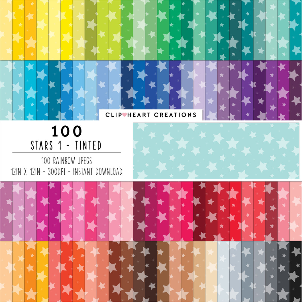 100 Stars Pattern Digital Papers (Tinted)