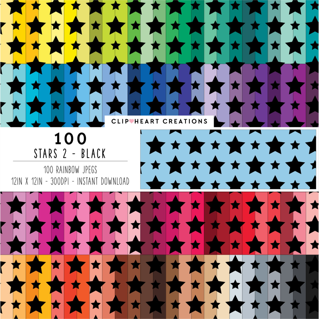 100 Stars Pattern Digital Papers (Black)