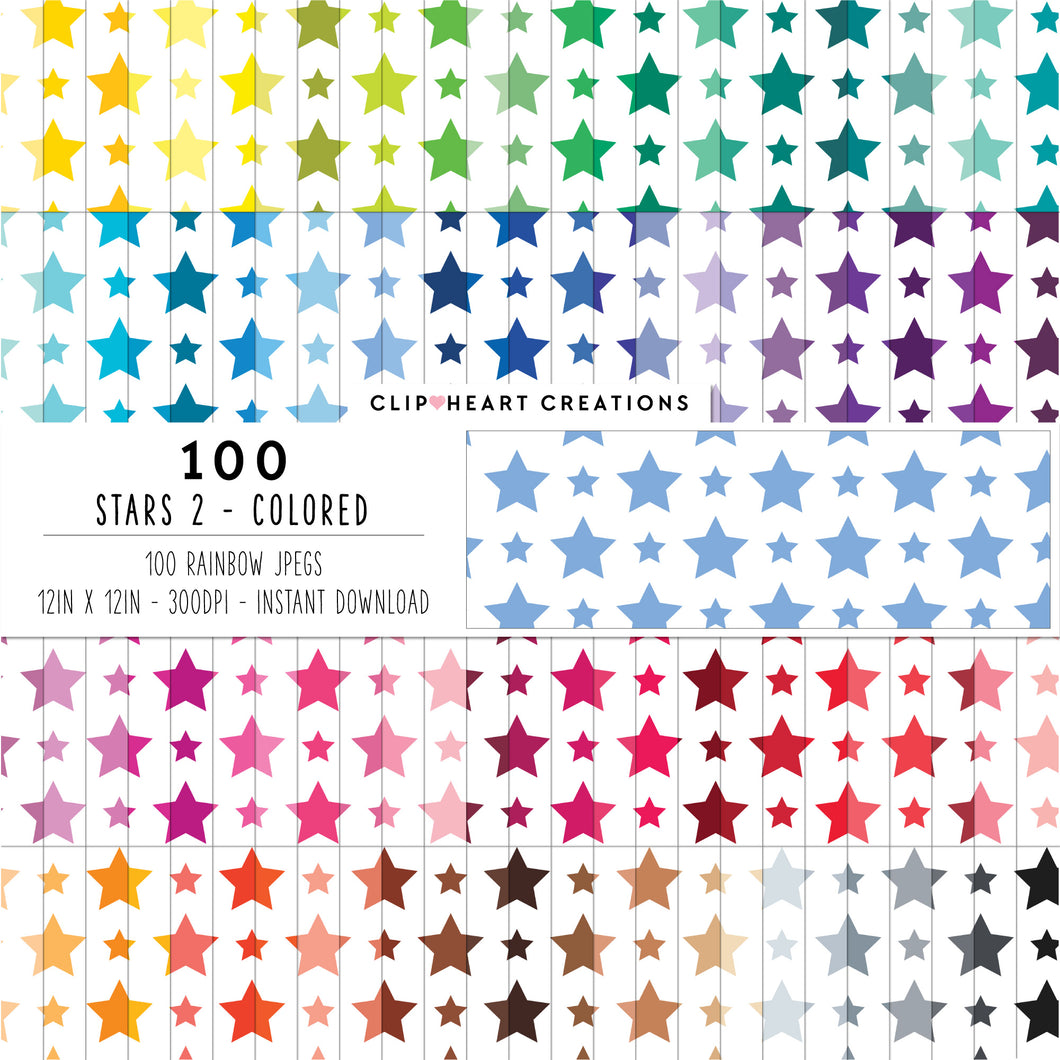 100 Stars Pattern Digital Papers (Color)