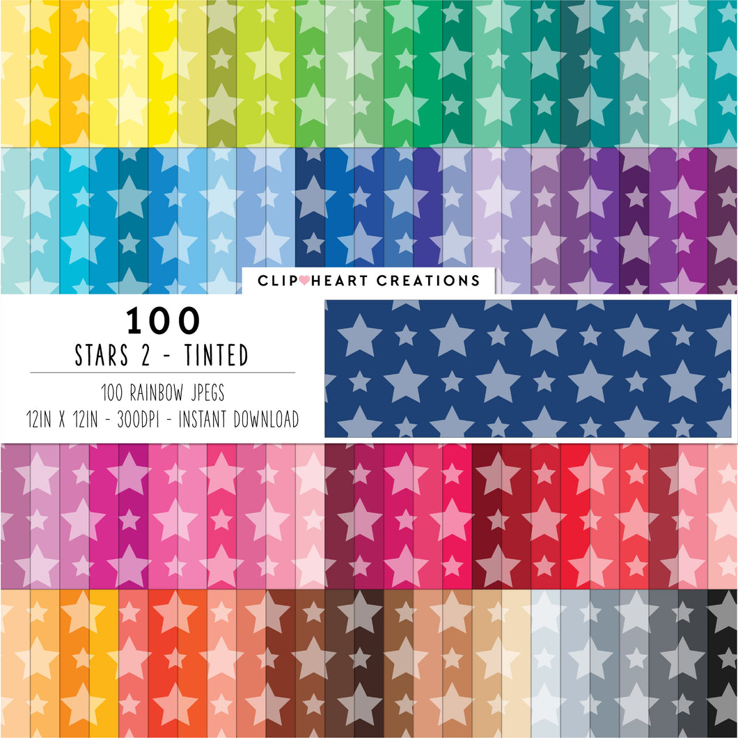 100 Stars Pattern Digital Papers (Tinted)