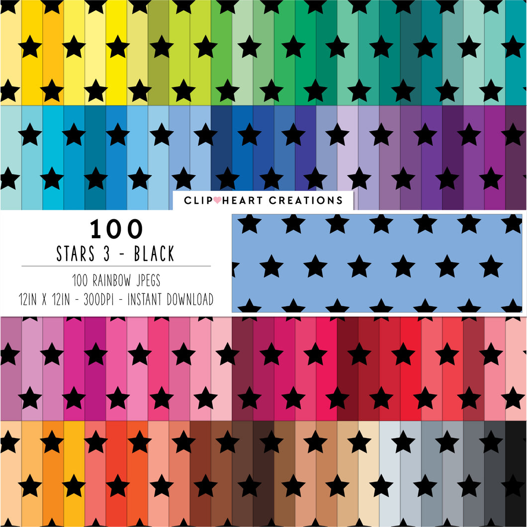 100 Stars Pattern Digital Papers (Black)