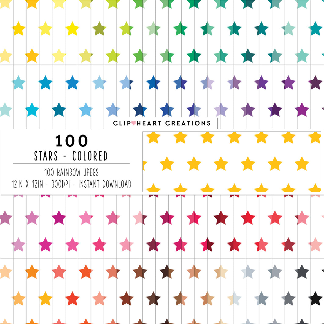 100 Stars Pattern Digital Papers (Color)