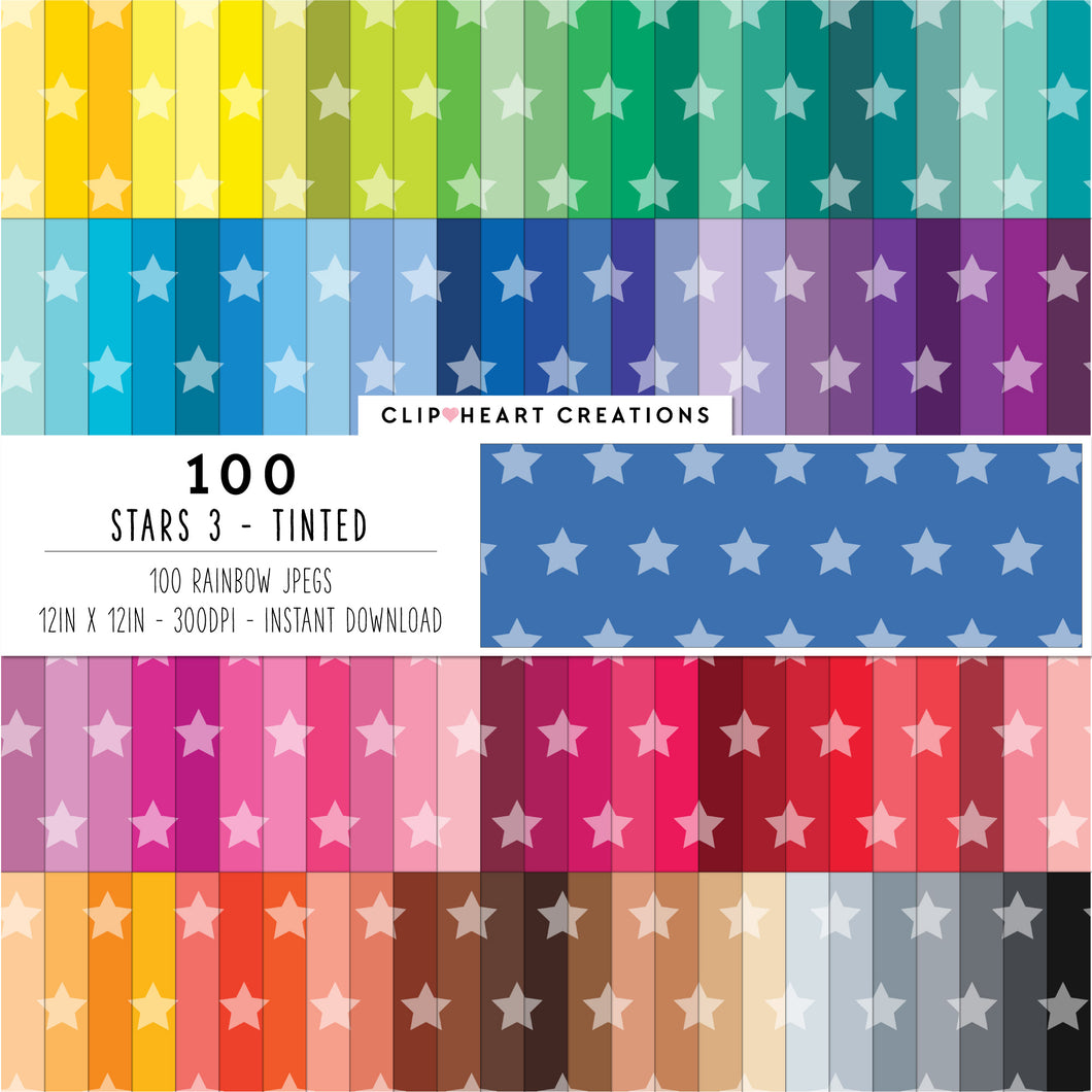 100 Stars Pattern Digital Papers (Tinted)