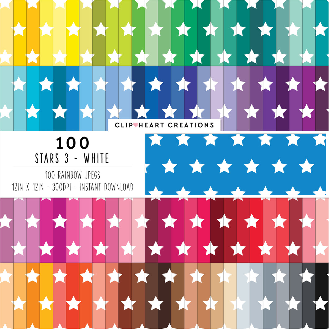 100 Stars Pattern Digital Papers (White)