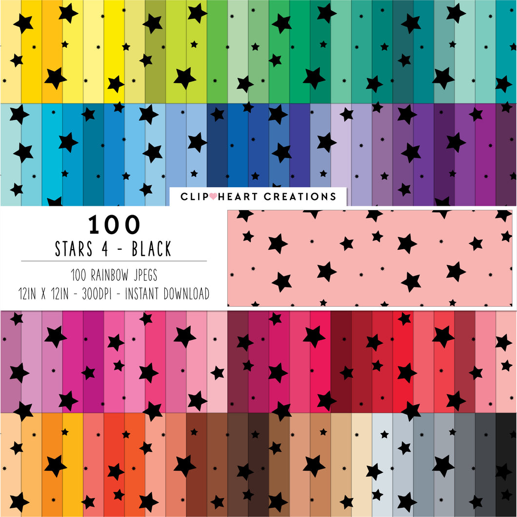 100 Stars Pattern Digital Papers (Black)