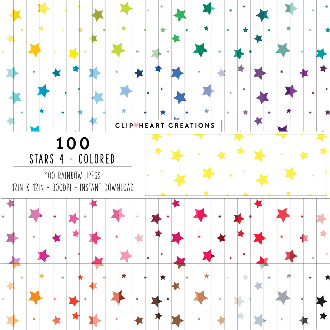 100 Stars Pattern Digital Papers (Color)