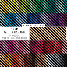 Load image into Gallery viewer, 100 Small Diagonal Stripes Pattern Digital Papers (Black)
