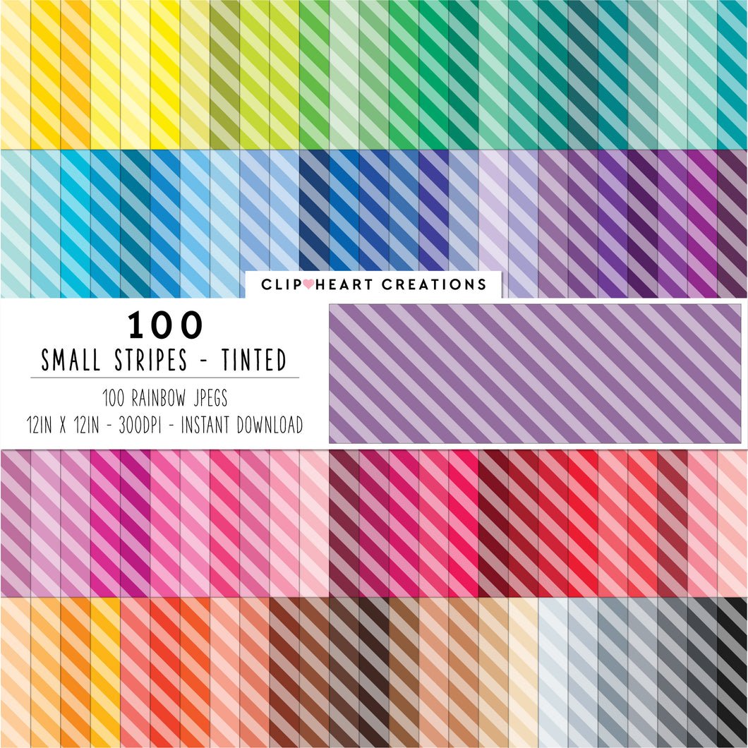 100 Small Diagonal Stripes Pattern Digital Papers (Tinted)