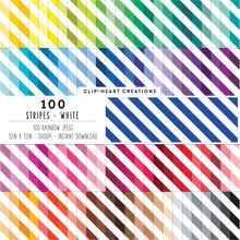 Load image into Gallery viewer, 100 Diagonal Stripes Pattern Digital Papers (White)
