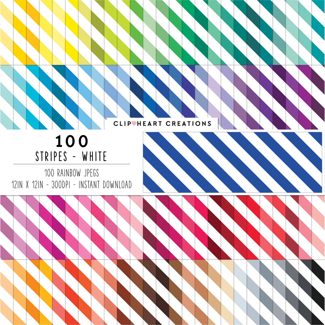 100 Diagonal Stripes Pattern Digital Papers (White)