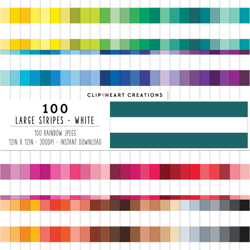 100 Large Stripes Pattern Digital Papers (White)