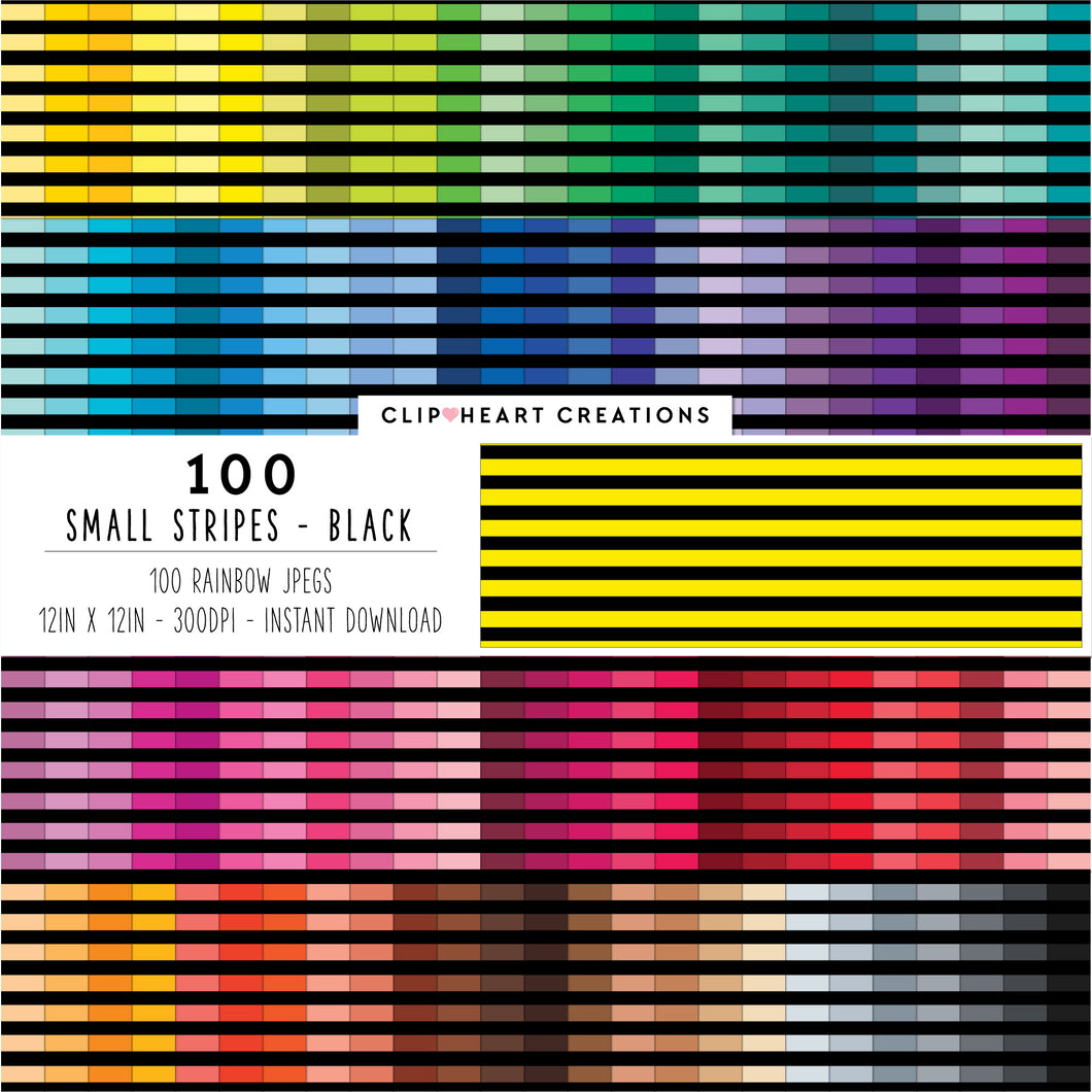 100 Small Stripes Pattern Digital Papers (Black)