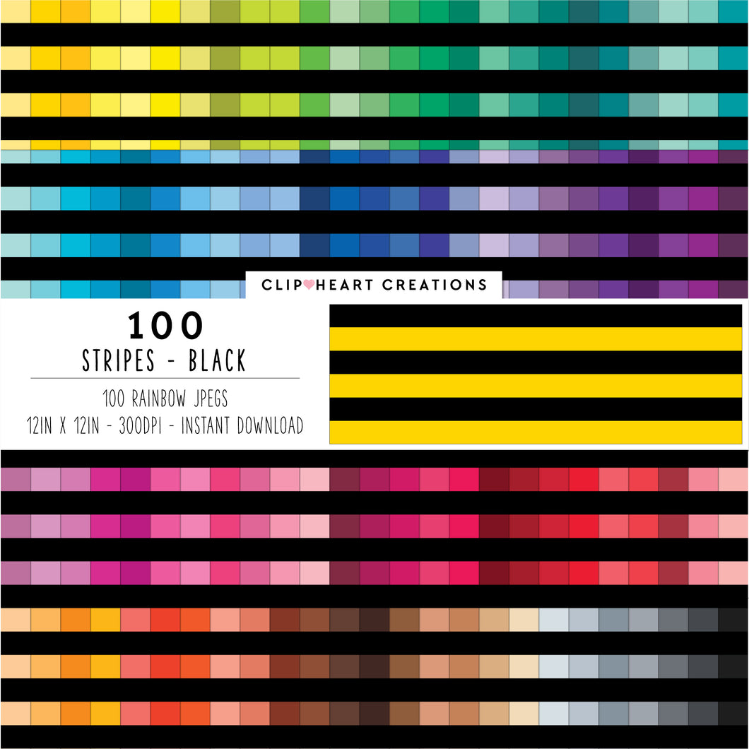 100 Stripes Pattern Digital Papers (Black)