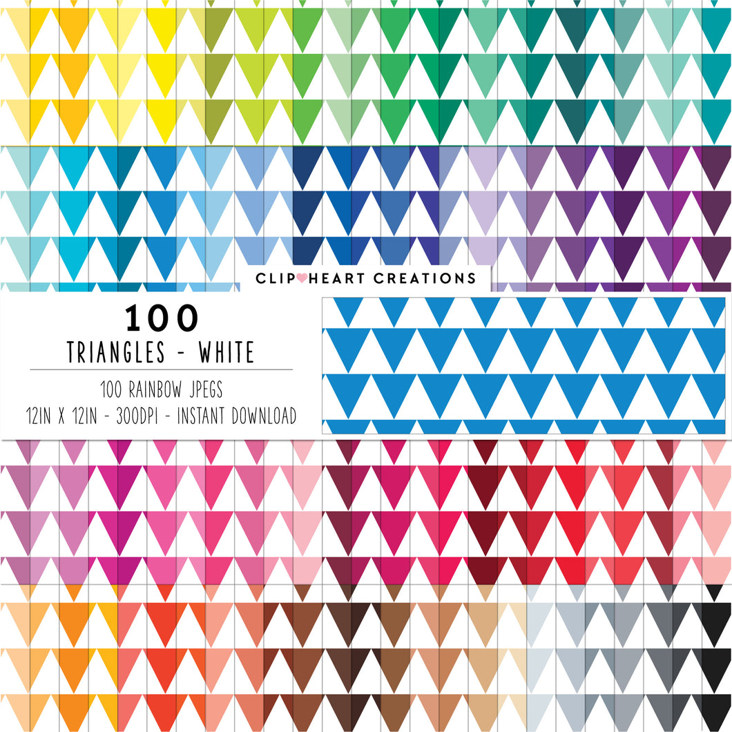 100 Triangles Digital Papers (White)