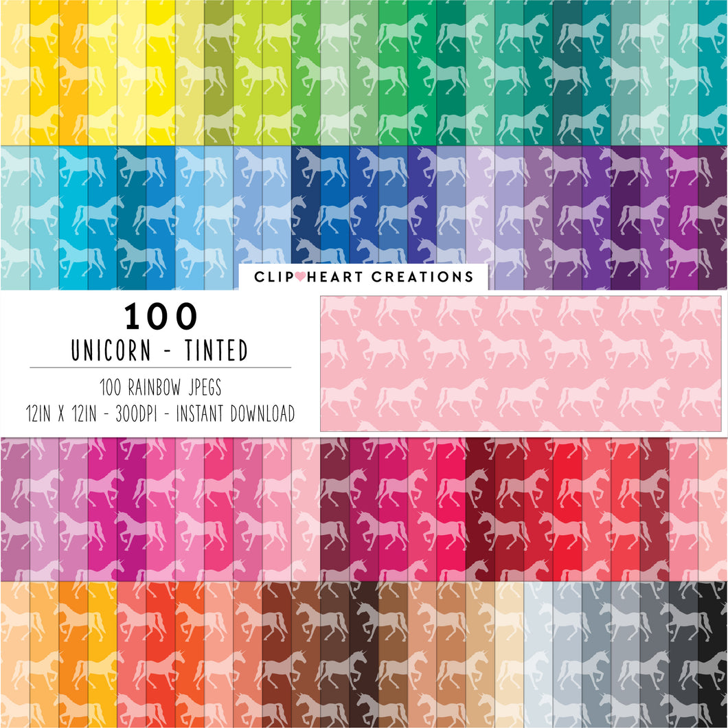 100 Unicorn Pattern Digital Papers (Tinted)