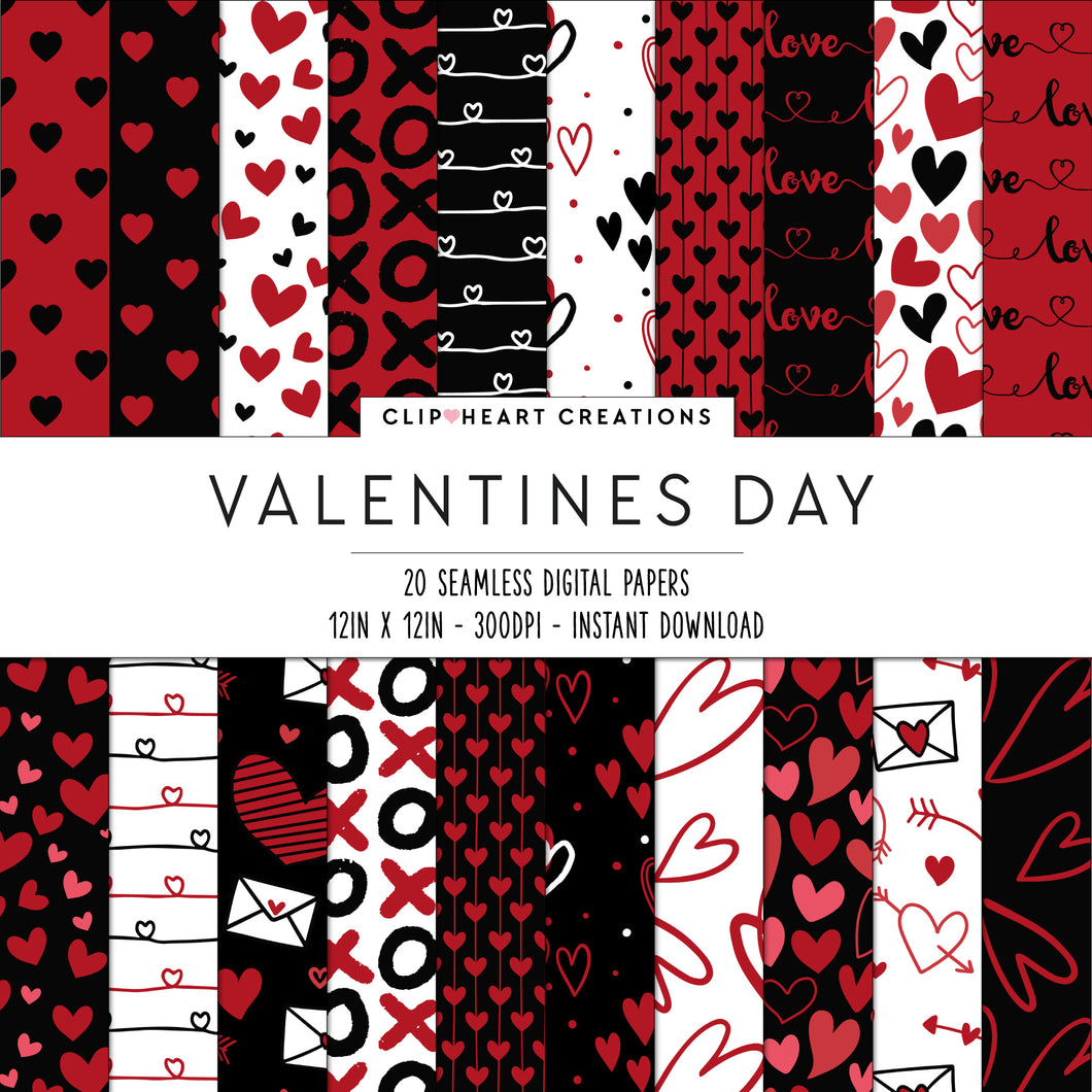 Valentines Day Black and Red Digital Papers